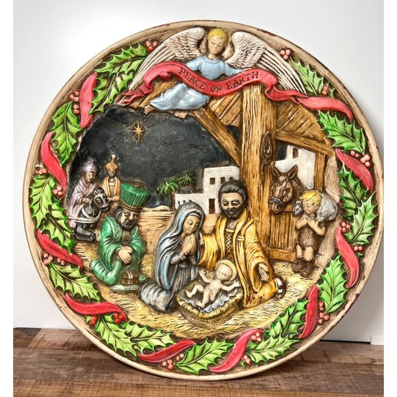 VTG Detailed Nativity Scene Decorative Wall Plate Peace On Earth Christmas - Picture 1 of 5